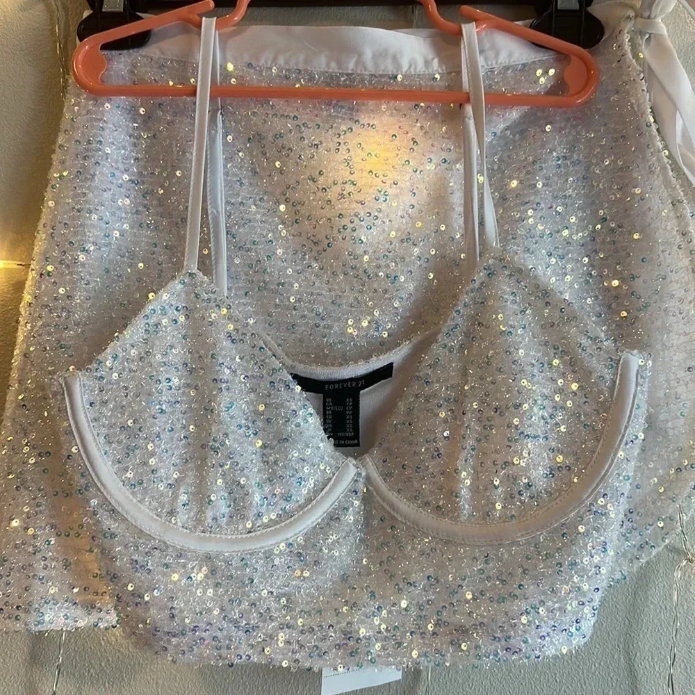 Forever 21 Matching Sequined Bra Top and Side Tie Skirt Set 🤍​​​​​​​